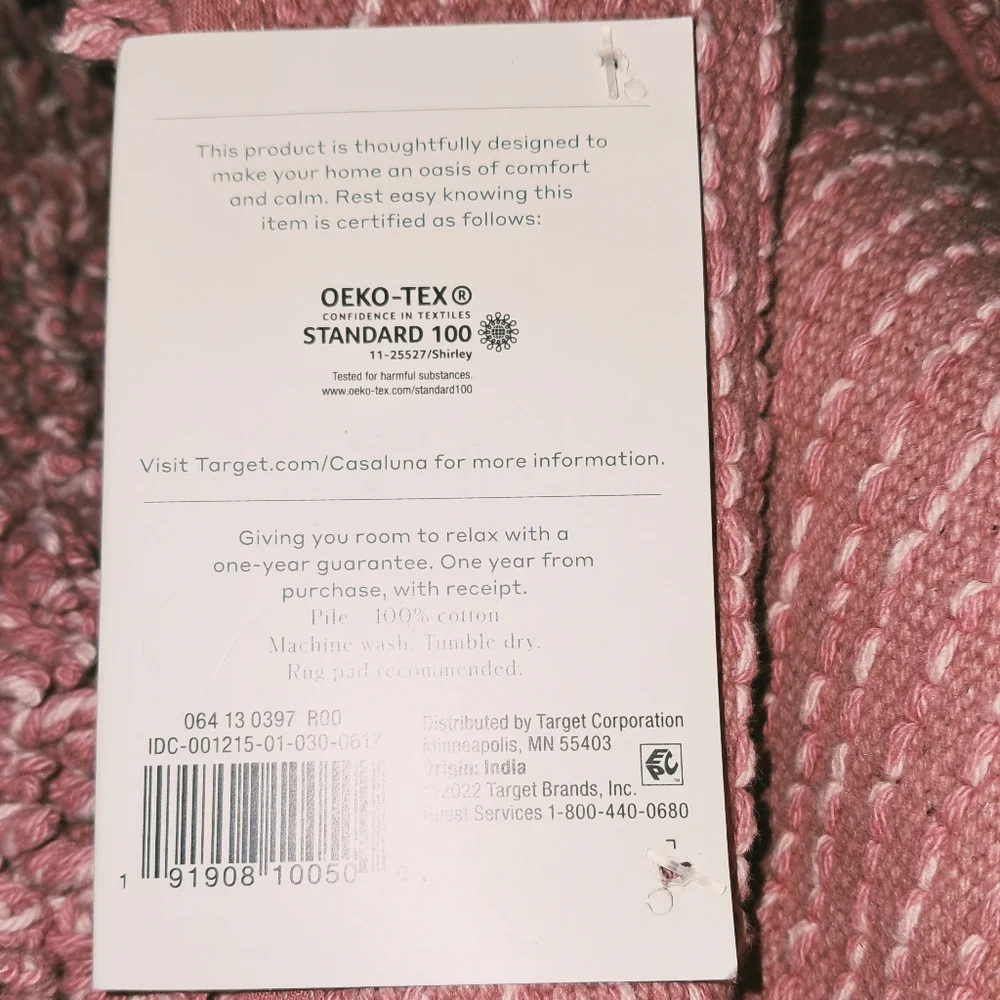 Casaluna NWT Melange Luxe Cotton Contrast Two-Toned Looped Bath Rug In Rose